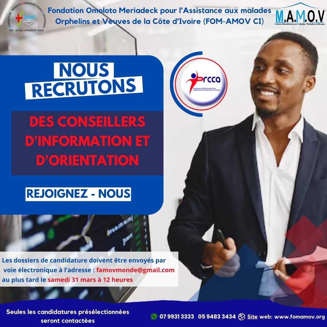 Fomamov - RECRUTE DES CONSEILLERS D’INFORMATION ET D’ORIENTATION (CIO)